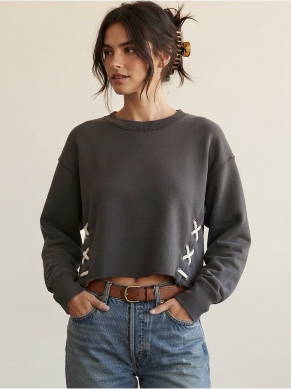 Aerie Lace-Up Sweatshirt Size M